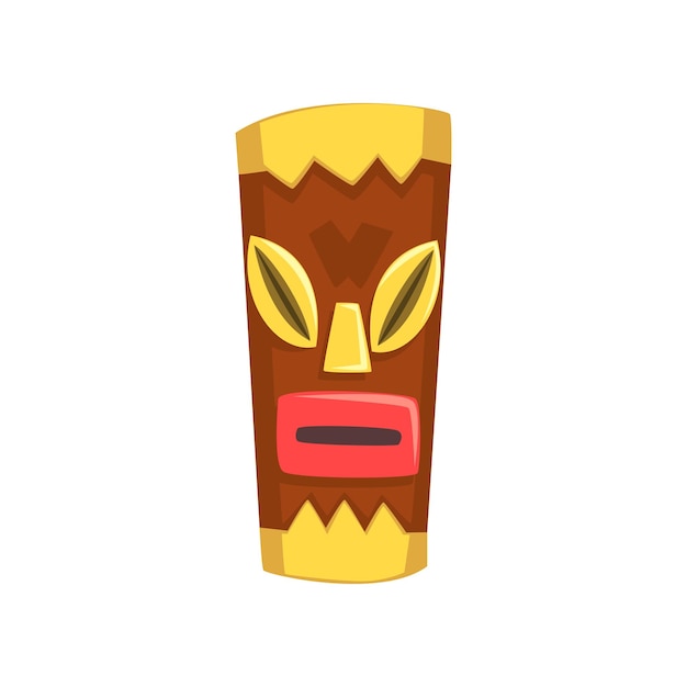 Ethnic tribal mask carved wooden statue cartoon vector Illustration isolated on a white background