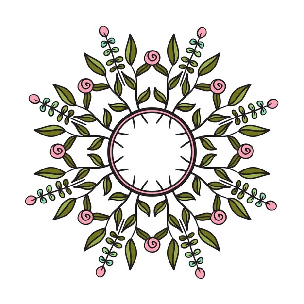 Ethno style round frame Tribal floral wreath