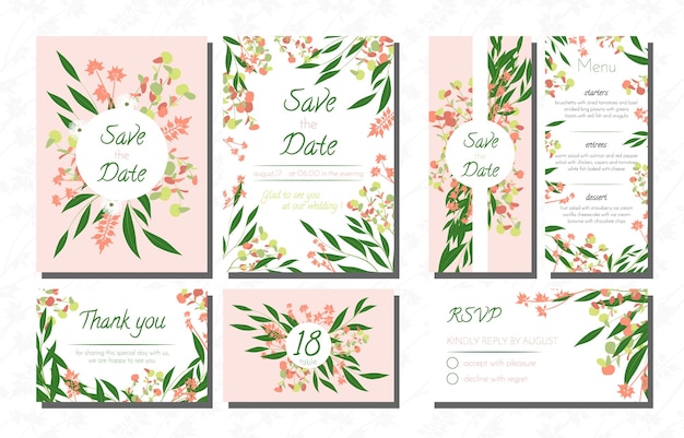 Eucalyptus borders in wedding menu and rsvp cards collection