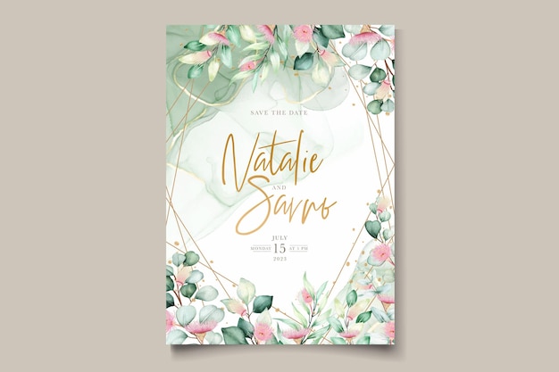 eucalyptus flower wedding invitation card