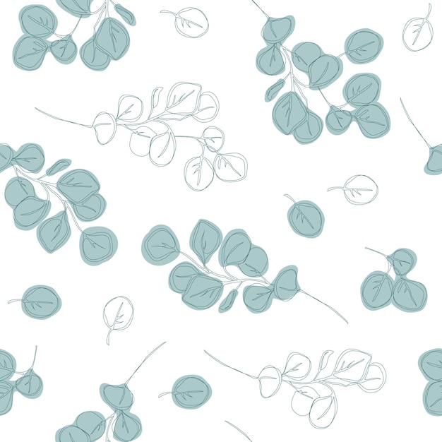 Eucalyptus seamless  pattern. Hand drawn eucalyptus branch and leaves isolated on white background. Floral illustration for design, print, fabric or background