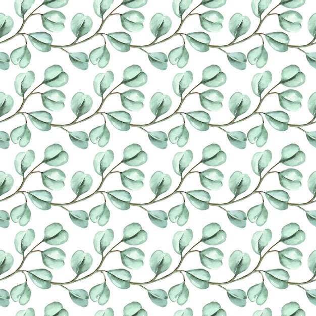 Eucalyptus watercolor seamless pattern background for fabric, wallpaper, wrapping paper.