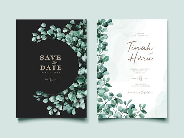 Eucalyptus watercolor wedding invitation card template