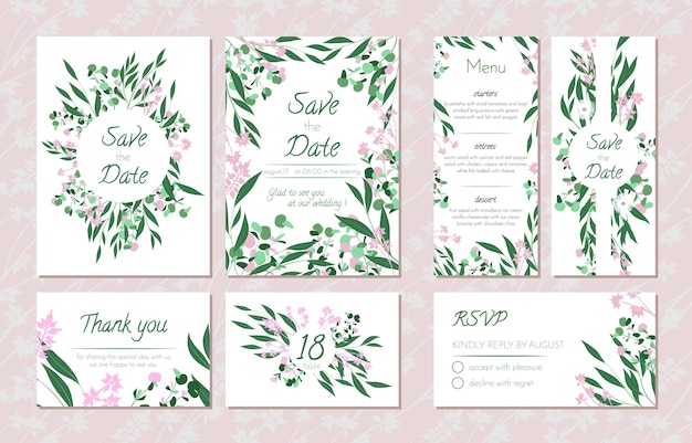 Eucalyptus wedding invite and menu card collection