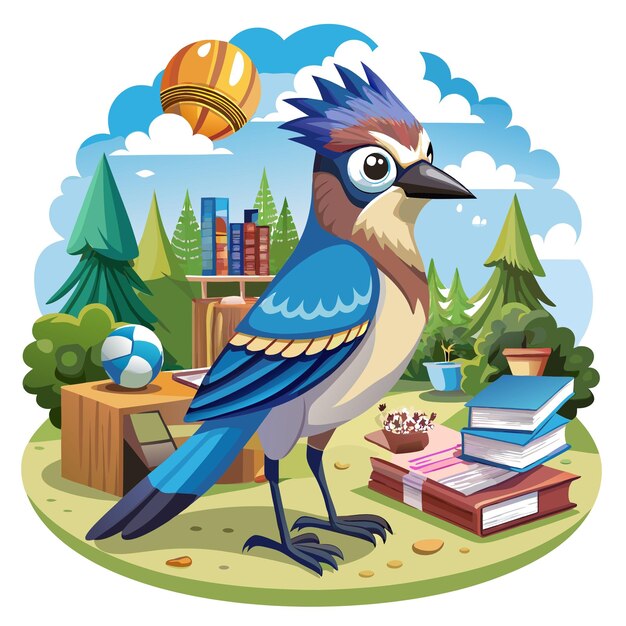 Vector eurasian jay bird strong sits school vector