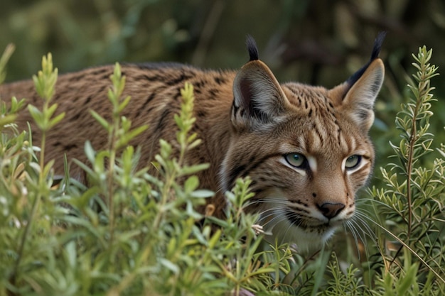 Vector eurasian lynx in dark green forest