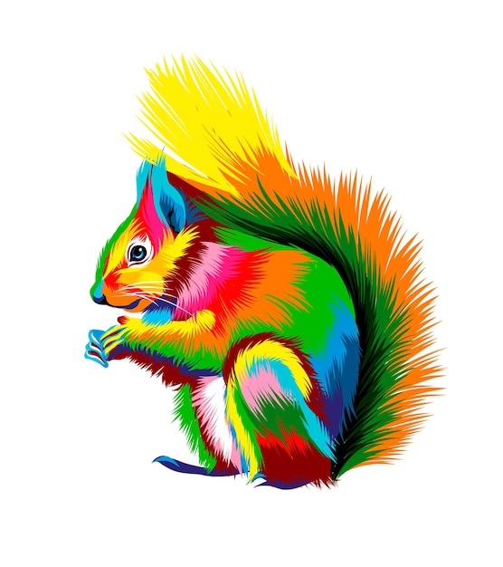 Eurasian red squirrel from multicolored paints Splash of watercolor colored drawing realistic