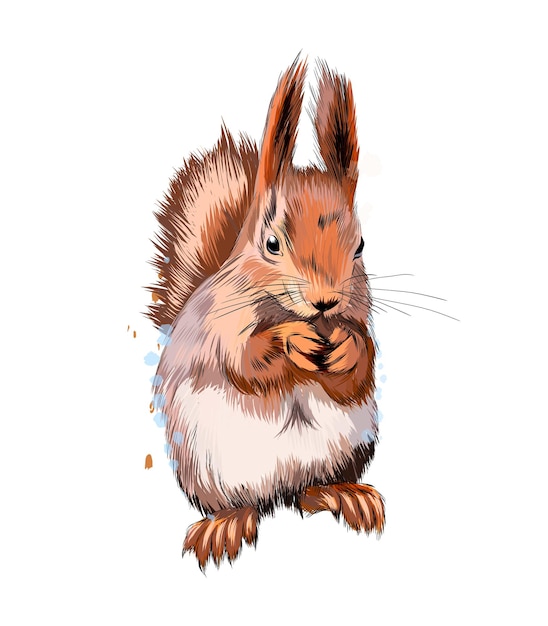 Eurasian red squirrel from a splash of watercolor, colored drawing, realistic. 