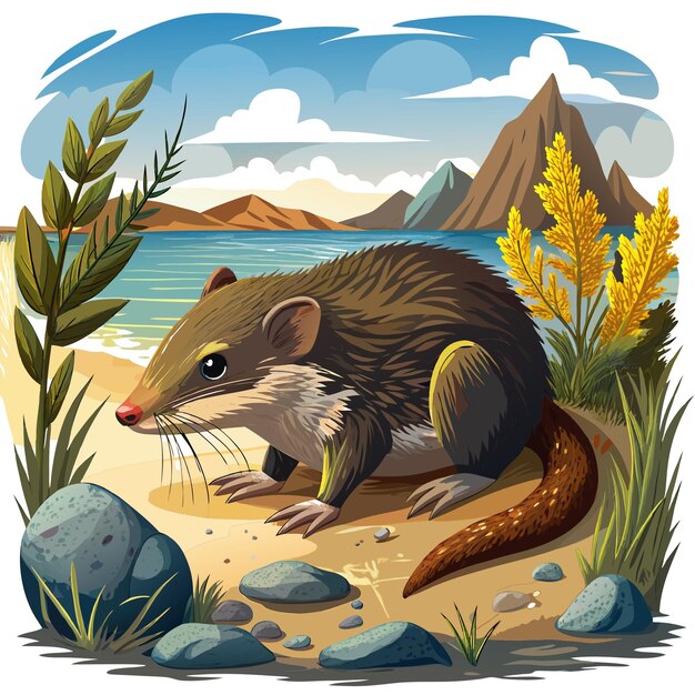 Vector eurasian water shrew rodent caring lies sea vector