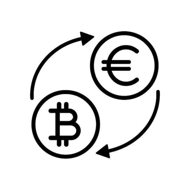 Euro bitcoin exchange money conversion bitcoin to euro icon concept isolated on white background black line vector illustration crypto currency coverter