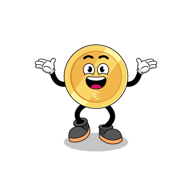 Euro coin cartoon searching with happy gesture character design