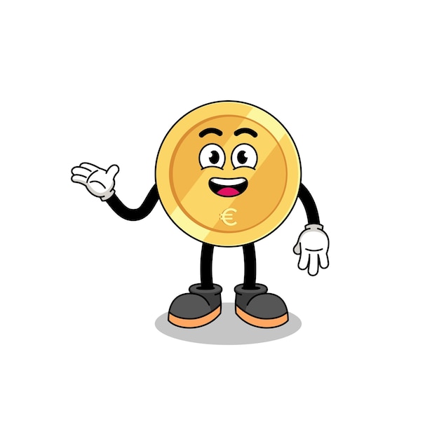 Euro coin cartoon with welcome pose character design