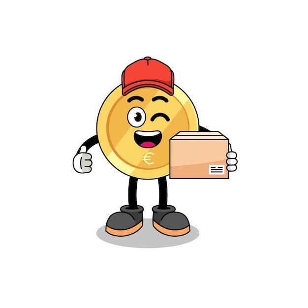 Euro coin mascot cartoon as an courier character design