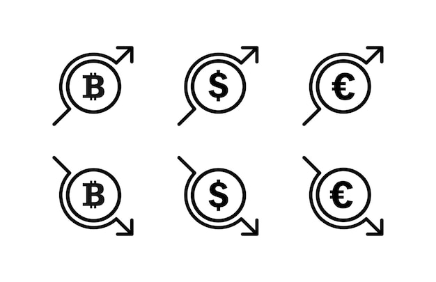 Euro coin set icon Money cash transfer dollar bill currency coin cent transaction arrows beg receive salary income spending tax Vector line icon on white background