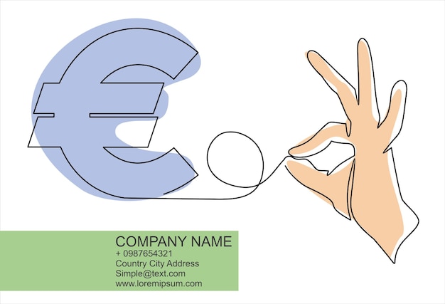 Euro currency sign in between hand of businessman.continuous line