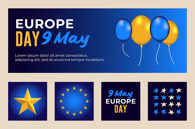 Europe day 9 may flag balloon star design elements for banner print and web use