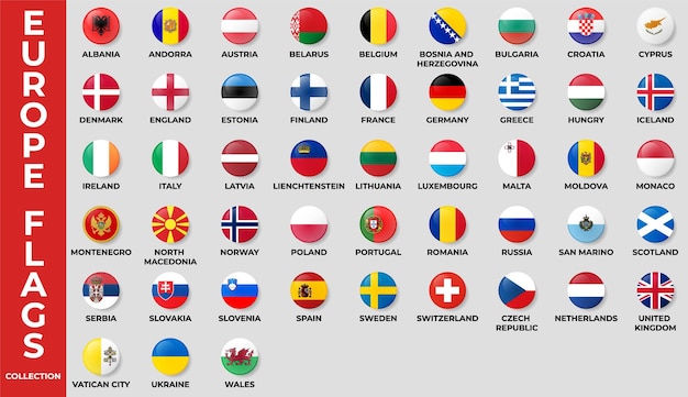 Europe flags circle button