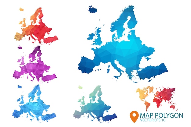 Vector europe map  set of geometric rumpled triangular low poly style gradient graphic background