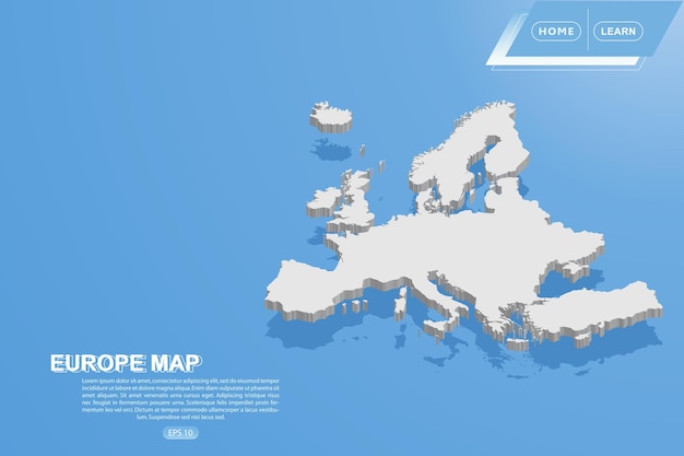 Europe Map World map International vector template with isometric style on blue background