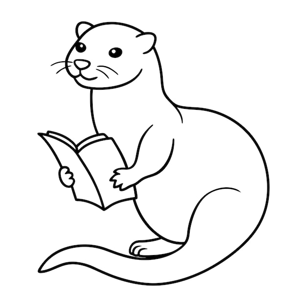 European Otter Reading Icon Vector Illustration