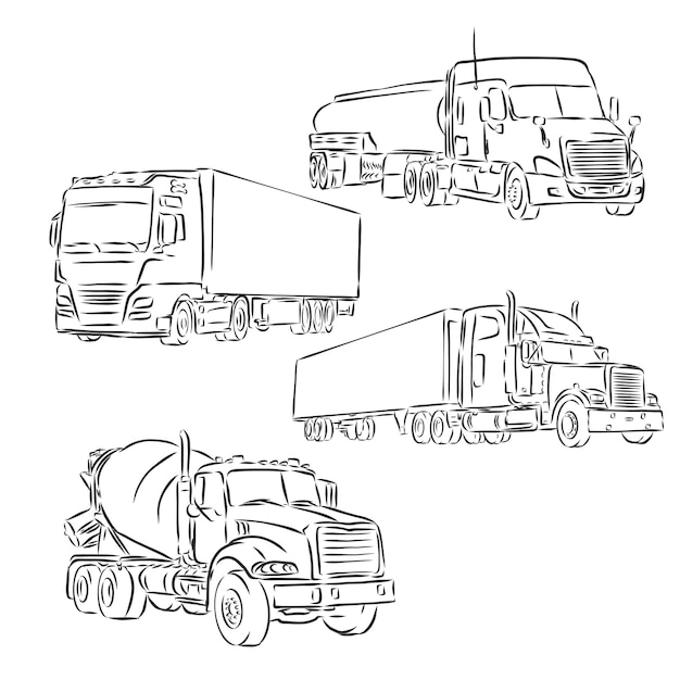 European truck outlined vector symbol, truck, vector sketch illustration