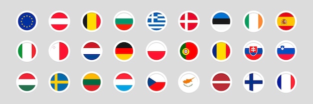 European Union Country Button Flag Set Vector illustration