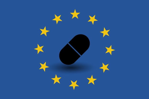 Vector european union flag shadow with a pill vector illustration