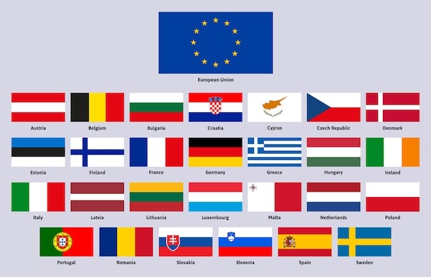 European union flags Spain Germany Greece and Finland vector illustration set