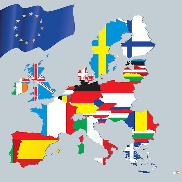 European Union map with flags