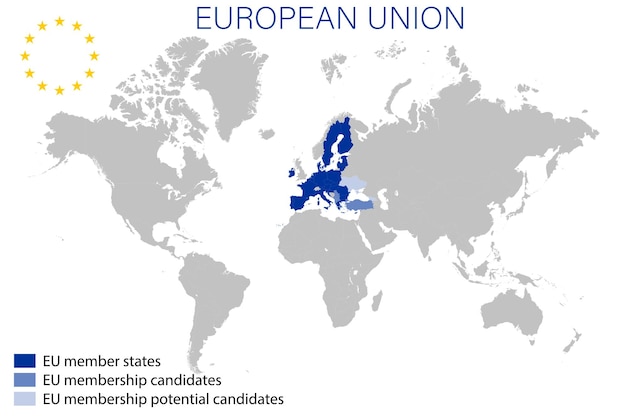 European Union on political map of the world in 2022 European Union map with borders countries Each country is on a separate layer and is editable