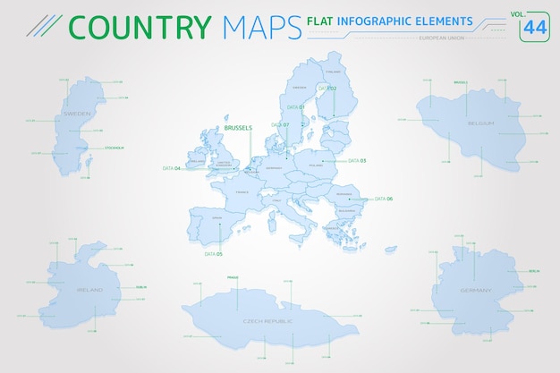 European union sweden germany czech republic belgium and ireland vector maps