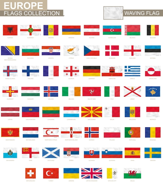 European waving flag collection Vector illustration