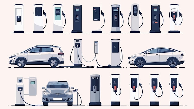 EV Charging Modes Vector Illustration for Sustainable Transportation Concepts