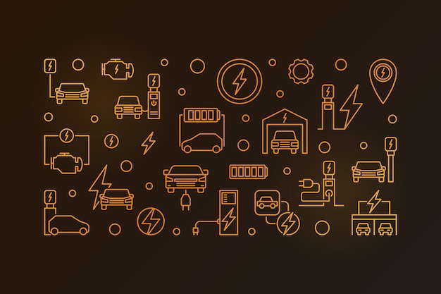 EV charging station vector outline golden illustration