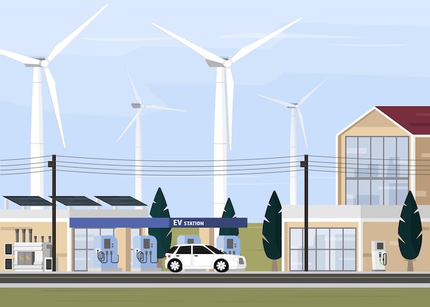 Ev station and electric city supply form power plant with renewable energy