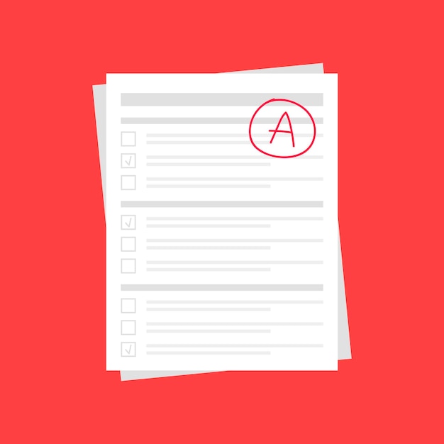 Evaluation system Letters and grades of the teacher on paper Vector illustration