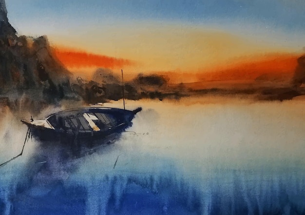 Evening light with seabank watercolor painting