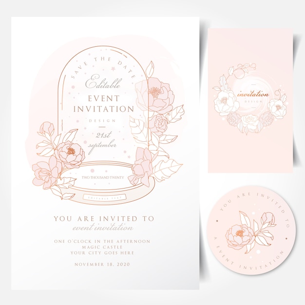 Event invitation card with vintage glass dome tabletop cloche bell jar