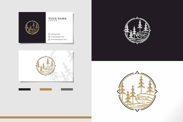 Evergreen Pines logo Fir Conifer Hemlock Tree Forest and for Camp Adventure Vintage business card