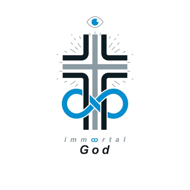 Everlasting God vector creative symbol design combined with infinity endless loop and Christian Cross, vector logo or sign.