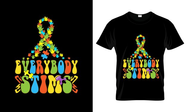 Everybody Stims colorful Graphic TShirt Autism TShirt Design