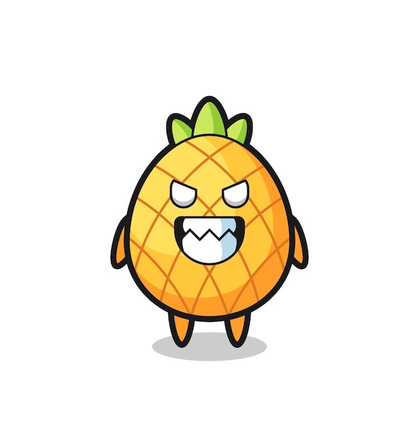 Evil expression of the pineapple cute mascot character