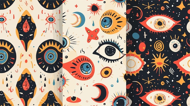 Vector evil eyes seamless patterns set