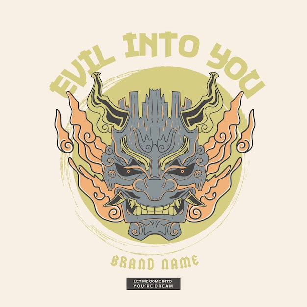 Evil into you. Evil japanese mask illustration. 