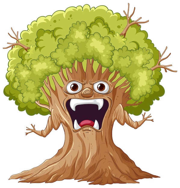 Vector an evil monster tree cartoon