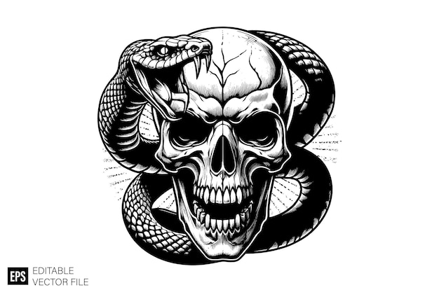 Vector evil skull head tied by snake vector illustration design templates