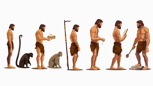 Vector evolution of human from primitive to present stone age to modern era