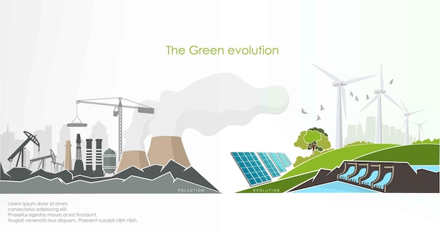 Evolution of renewable energy concept of greening of the world.