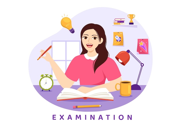 Examination Paper Illustration with Form Papers or Internet Quiz in Cartoon Hand Drawn Templates