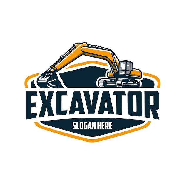 Excavating Land Clearing Constructing Ready Made Logo Vector Isolated EPS Badge Emblem Concept